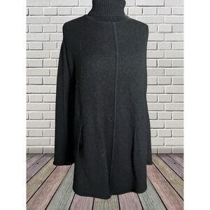 Willi Smith 100% Wool Black Turtleneck Cape Poncho Sweater Sz M Vintage Style